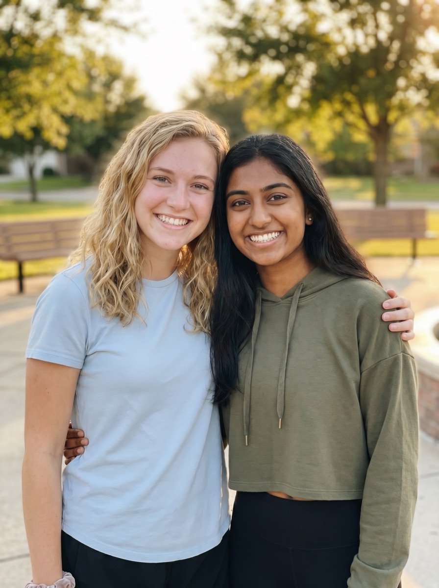 Original photo of two friends outdoors