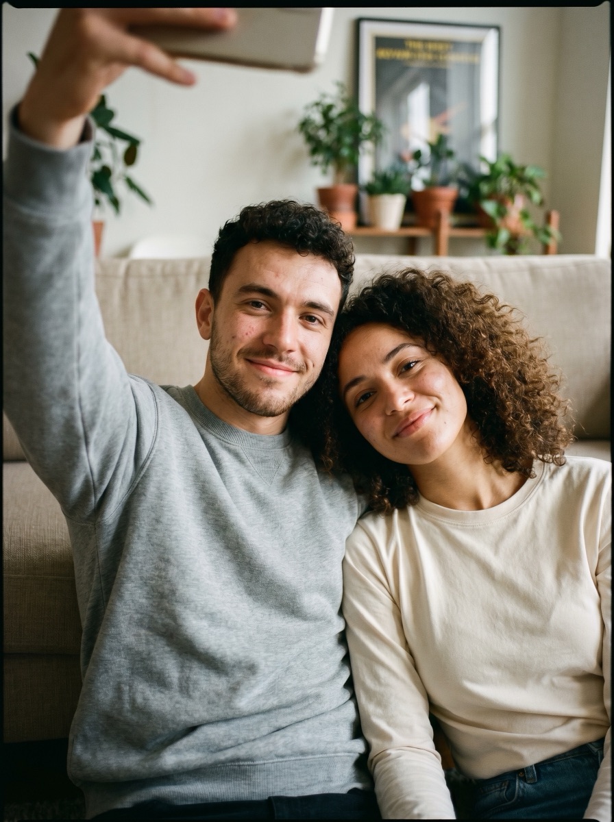 Original photo of a couple indoors